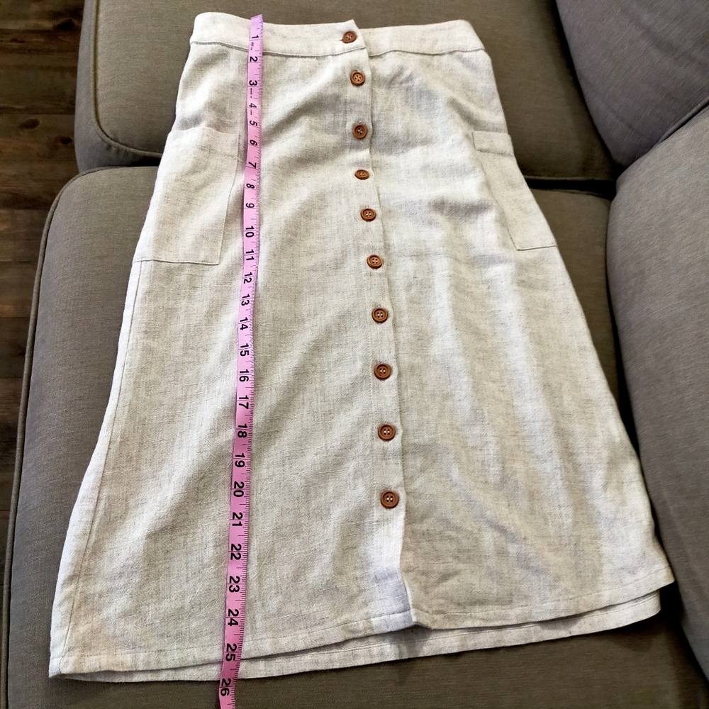 Shopkeepers Cottage linen skirt Cream Artisan Button Down Cotton Blend Midi - Picture 9 of 11